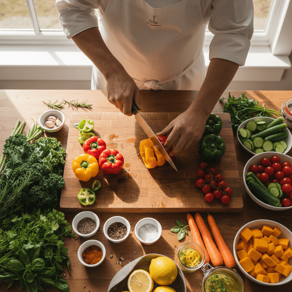 Chef preparing fresh ingredients for an event