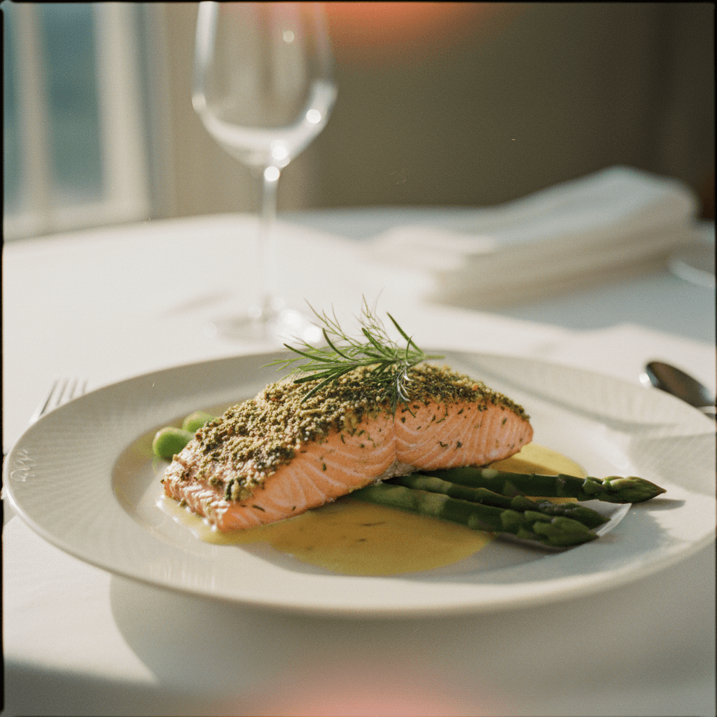 Herb-crusted salmon with asparagus