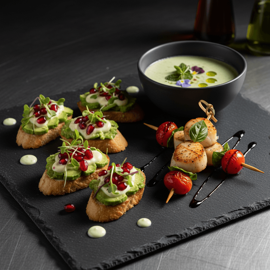 Gourmet appetizers arranged on serving board